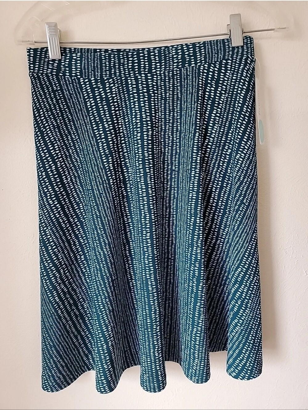 Kayleigh Teal Blue Patterned A-Line Women's Stretchy Knit Skirt
